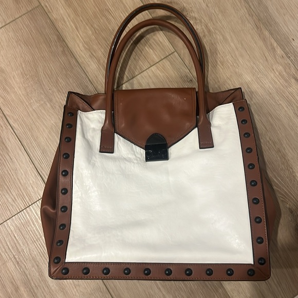 Loeffler Randall Brown and White Leather Work Tote - Picture 2 of 6